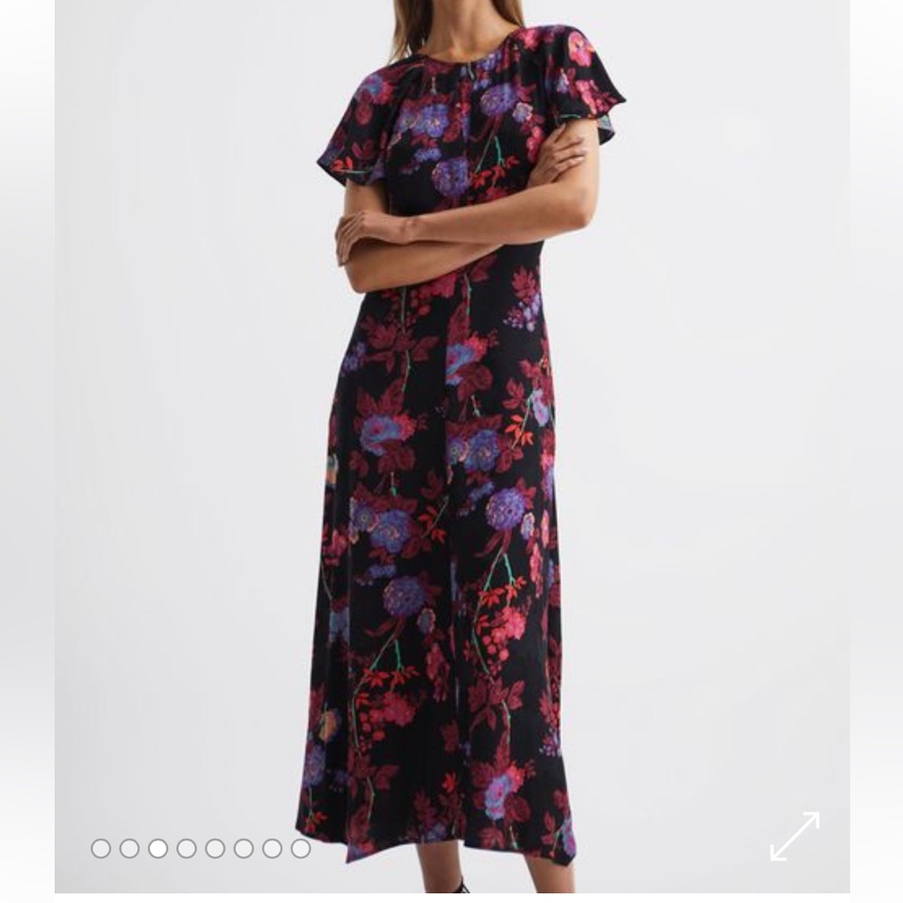 REISS Floral Print Midi Dress